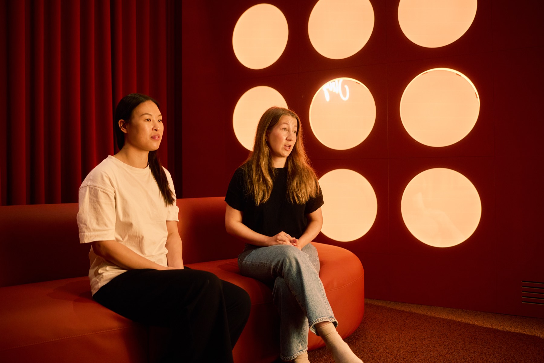 Tiina Hong and Satu Tamminen in the karaoke room at Singa's Helsinki office